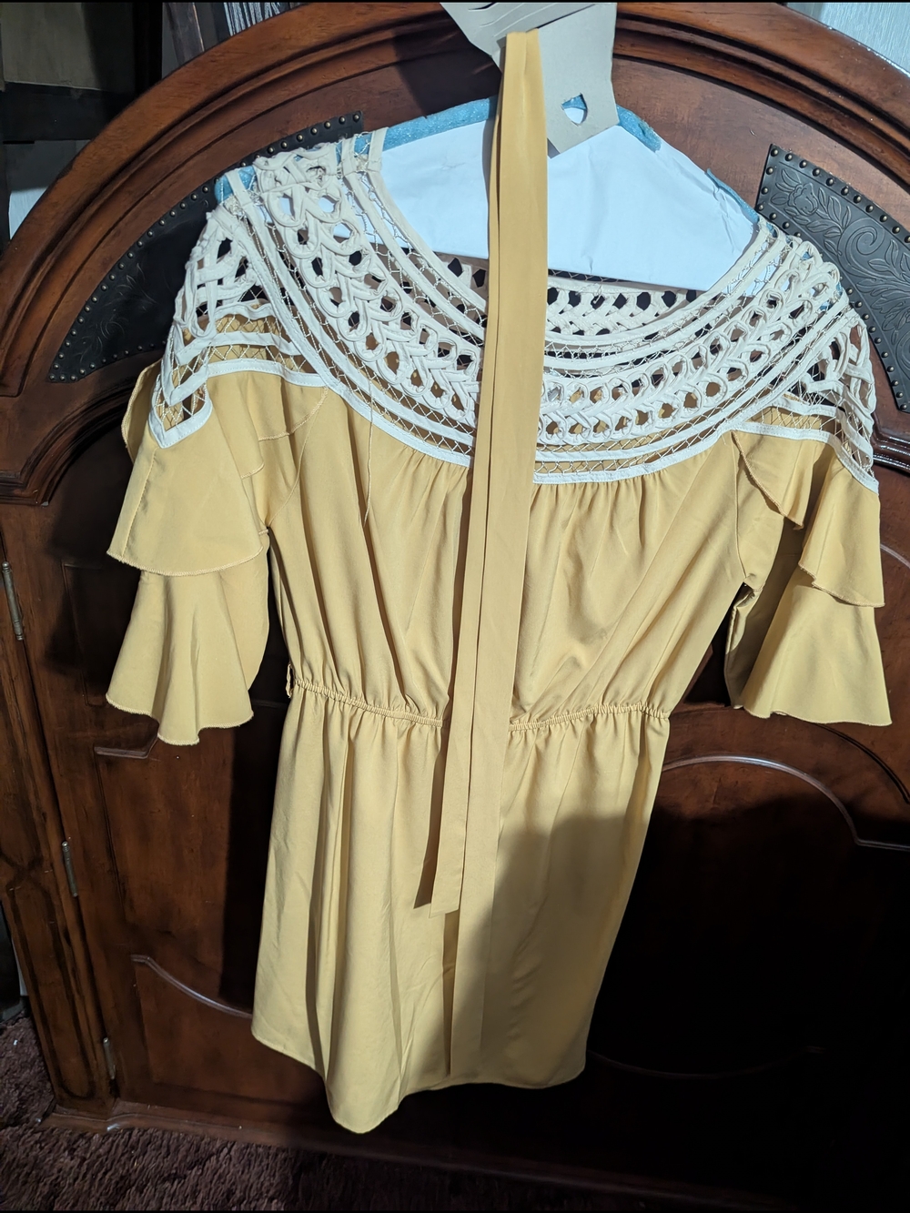 Esley Yellow Mini Dress with White Crochet Yoke